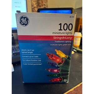 New 100PK GE Miniature Lights String A Long Traditional Light Multi-Color